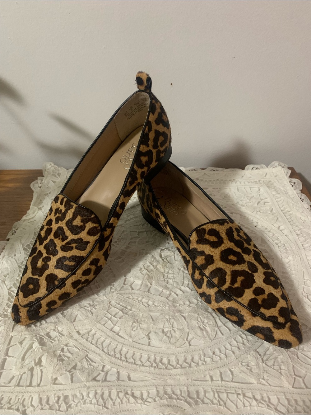 Franco Sarto Susie 2 Leopard Print Calf Hair Loafer Pointed Toe Flats Size 8